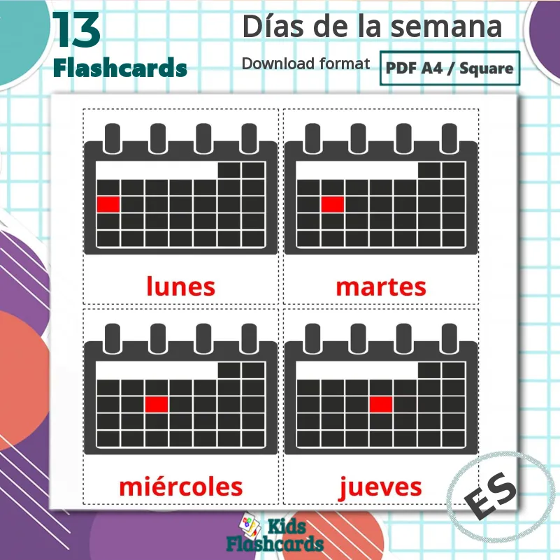 Days of the Week Flash Cards - English/Spanish- Days of the Week Flashcards