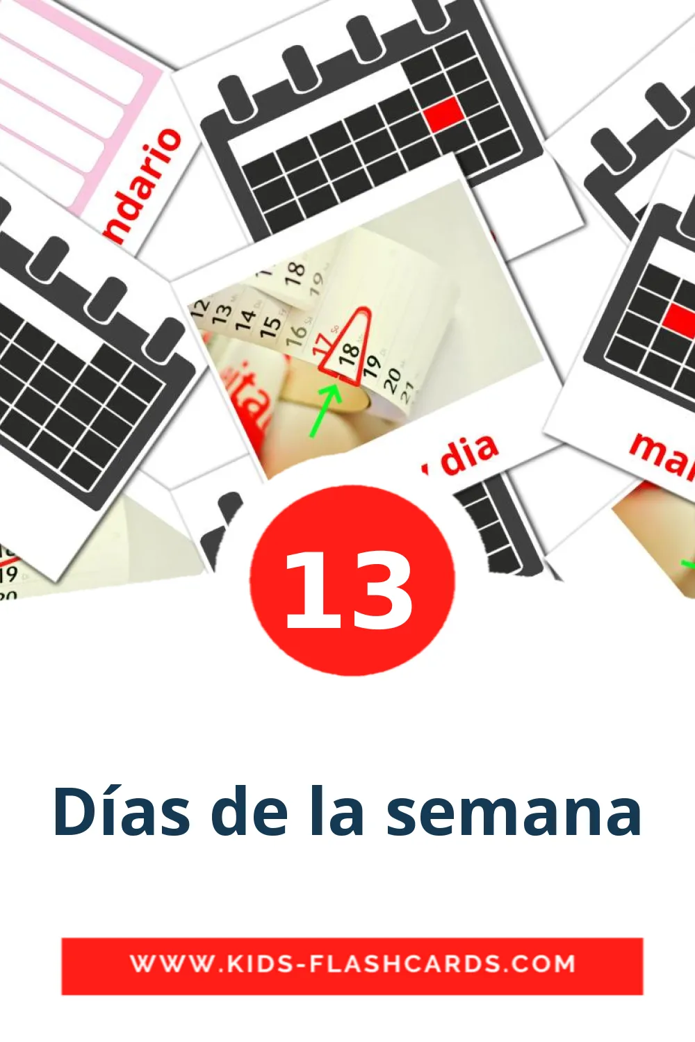 13 cartes illustrées de Días de la semana pour la maternelle en espagnol