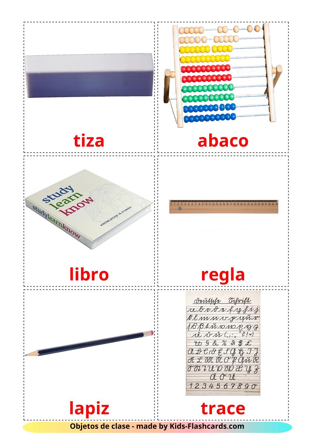 Classroom objects - 36 Free Printable spanish Flashcards 