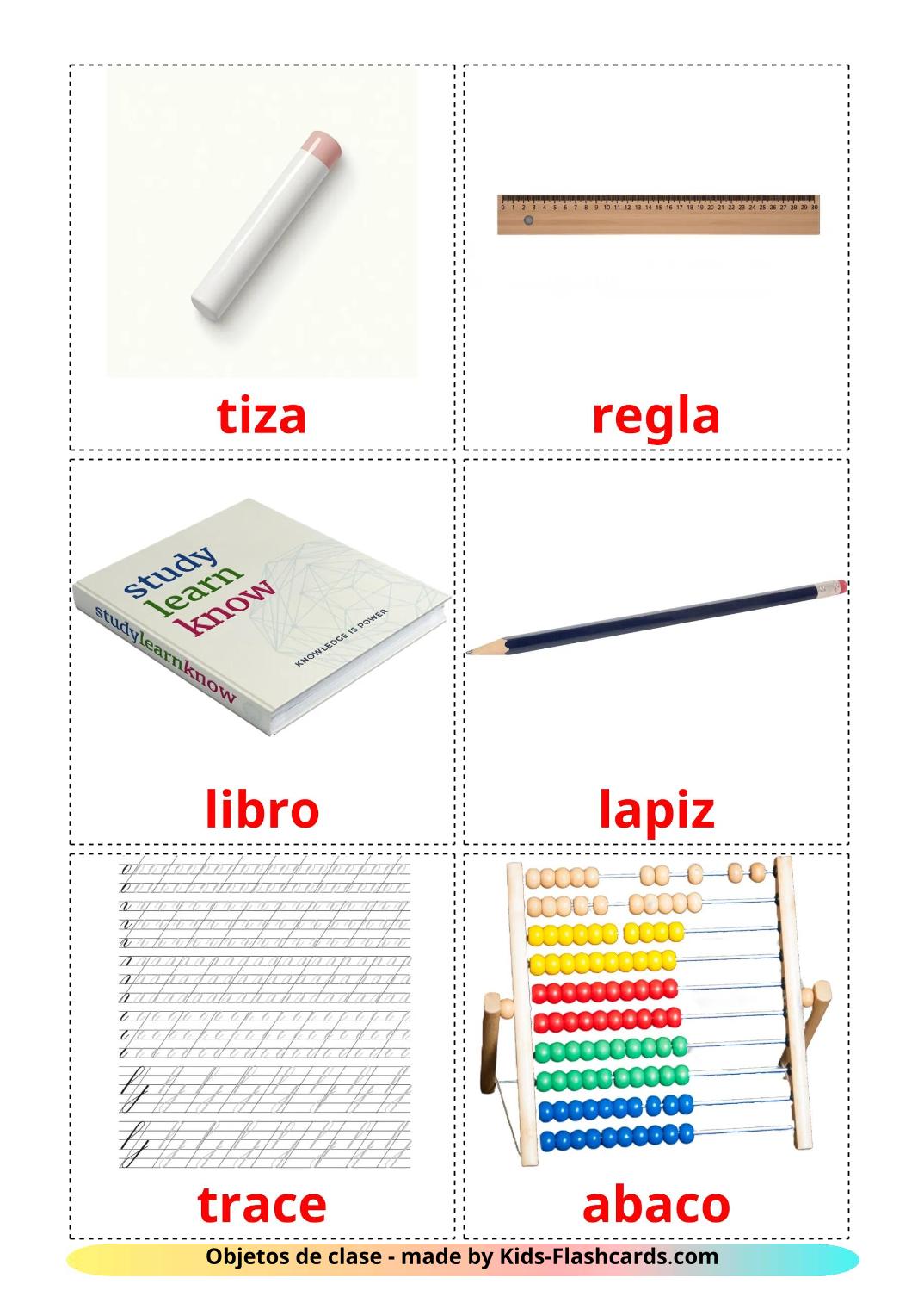 Objetos de sala de aula - 37 Flashcards espanholes gratuitos para impressão