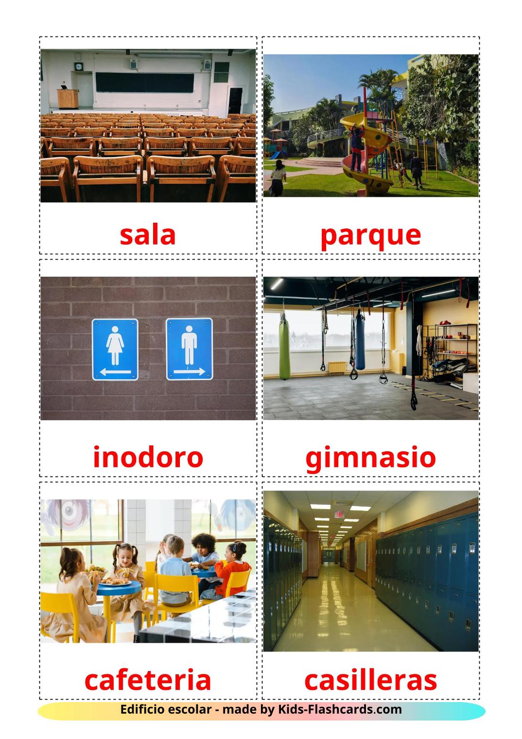 Edificio escolar - 18 fichas de español para imprimir gratis 