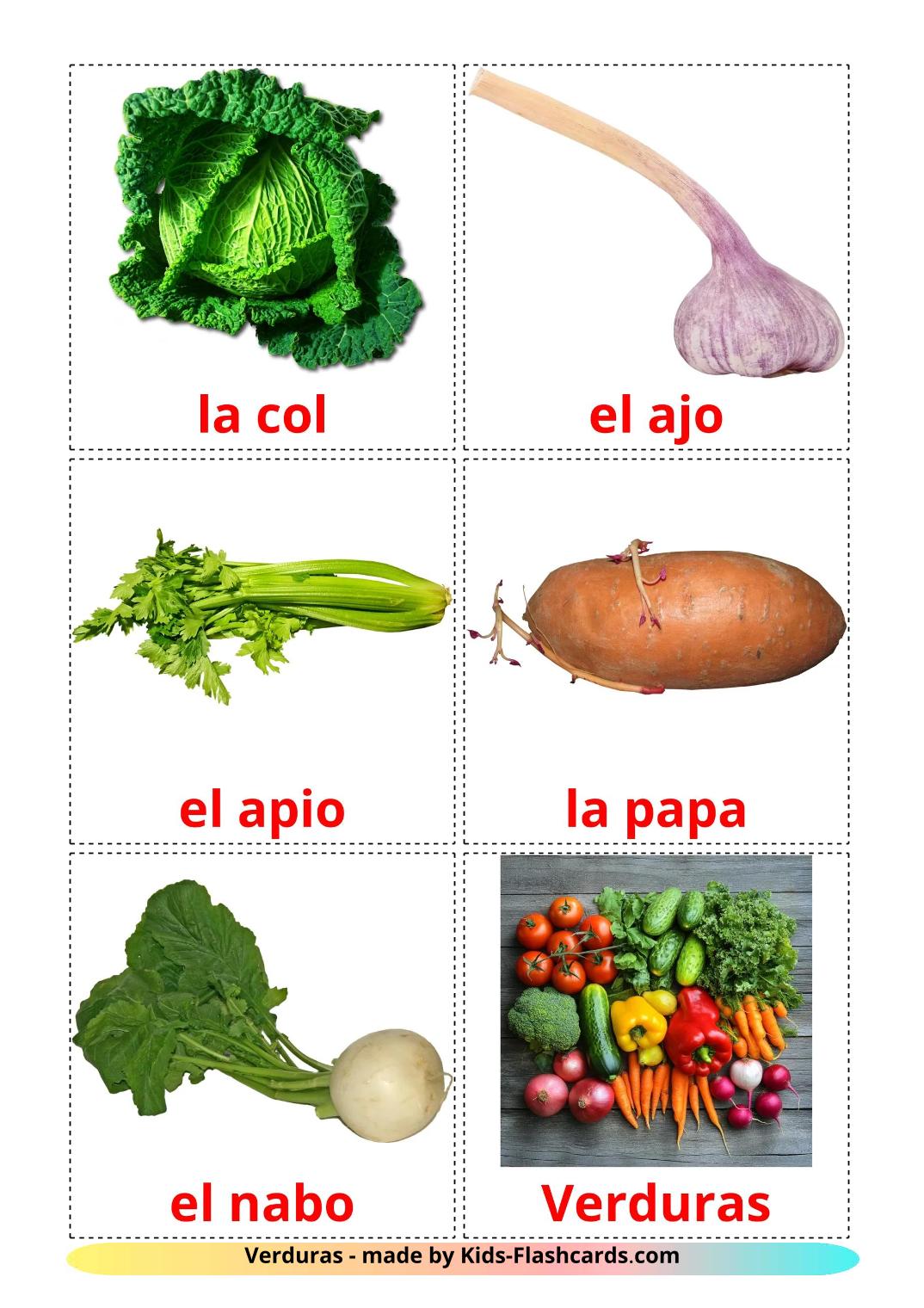 Vegetables - 30 Free Printable spanish Flashcards 