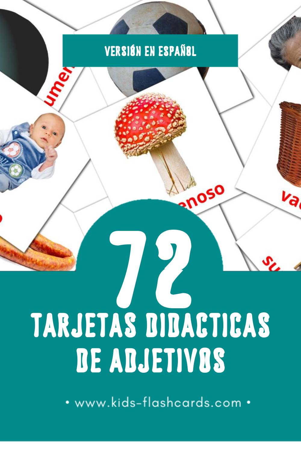Tarjetas visuales de Adjetivos  para niños pequeños (72 tarjetas en Español)