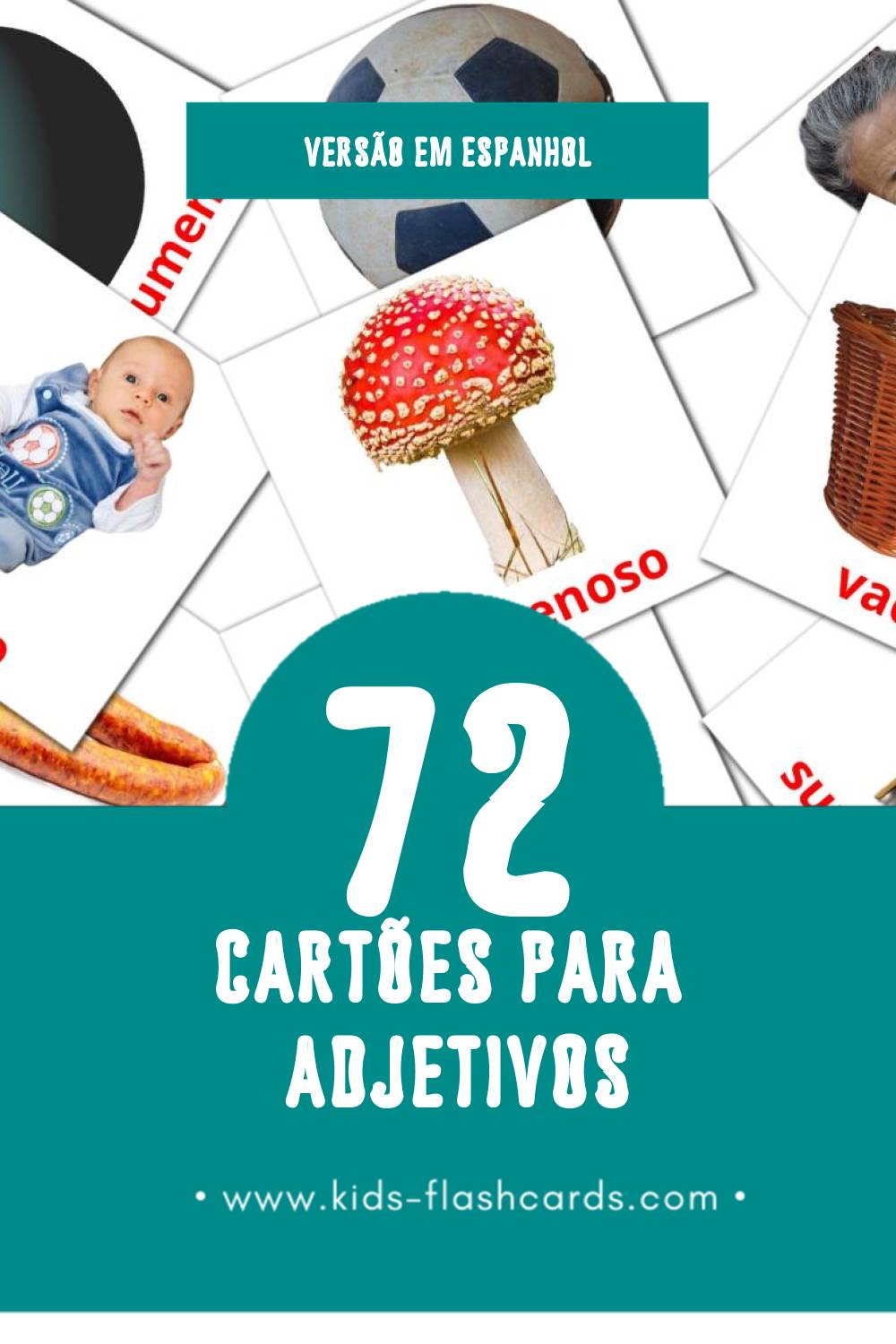 Flashcards de Adjetivos  Visuais para Toddlers (74 cartões em Espanhol)