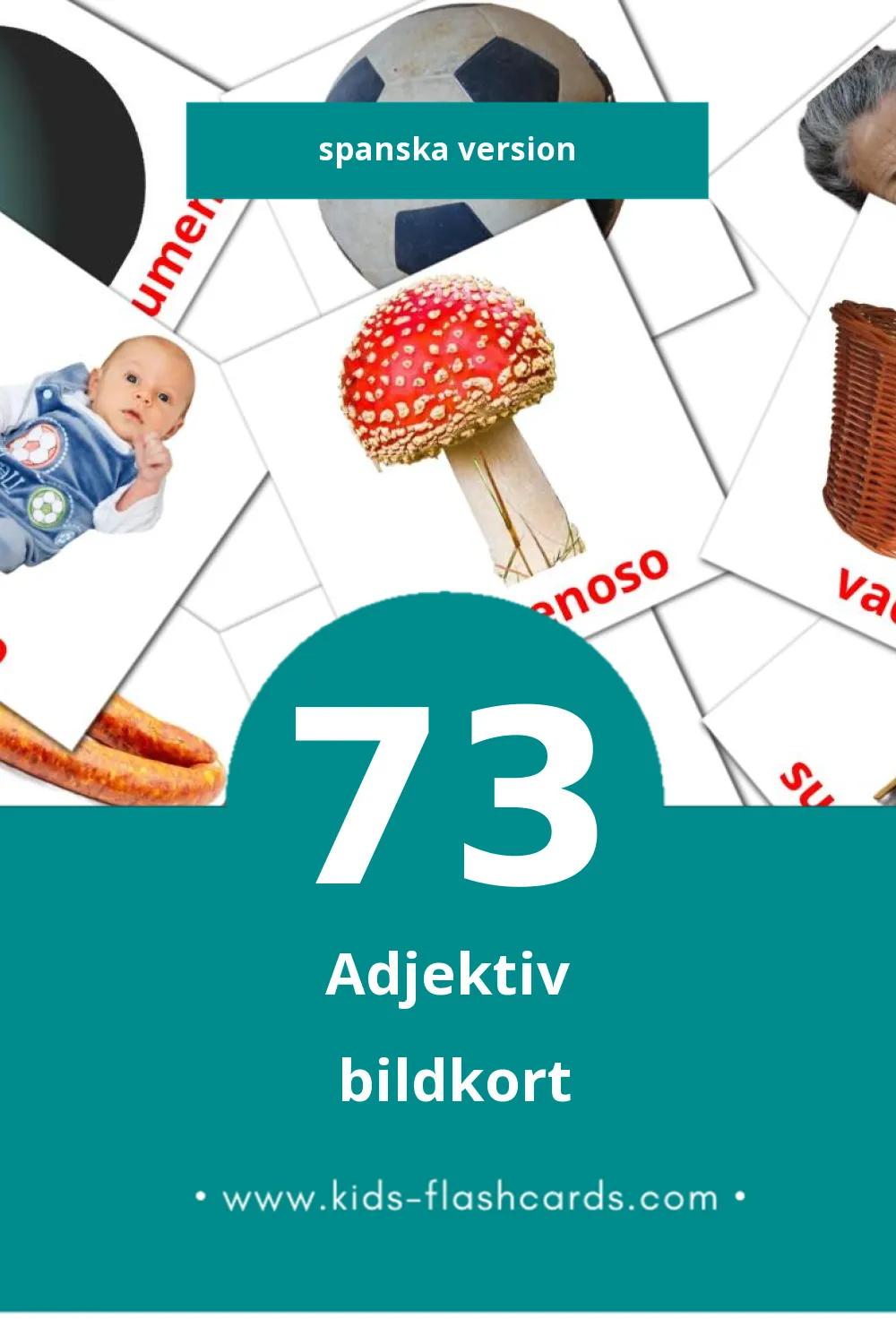 Visuella Adjetivos  för småbarn (73 bildkort för barn på Spanska)