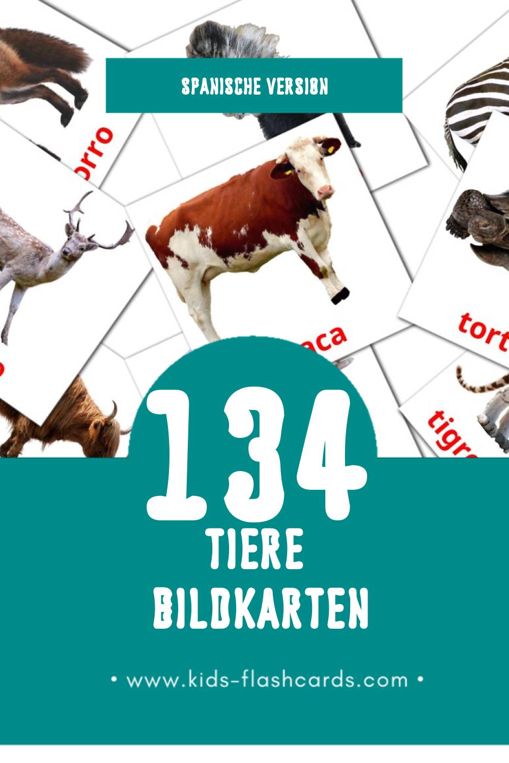 Visual Animales Flashcards für Kleinkinder (134 Karten in Spanisch)