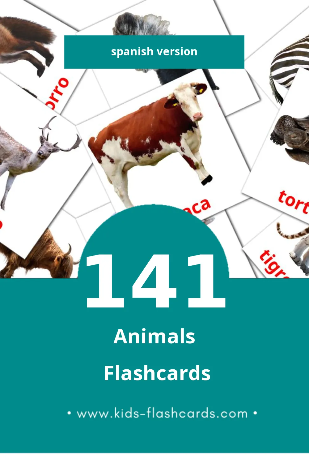 Visual Animales Flashcards for Toddlers (141 cards in Spanish)