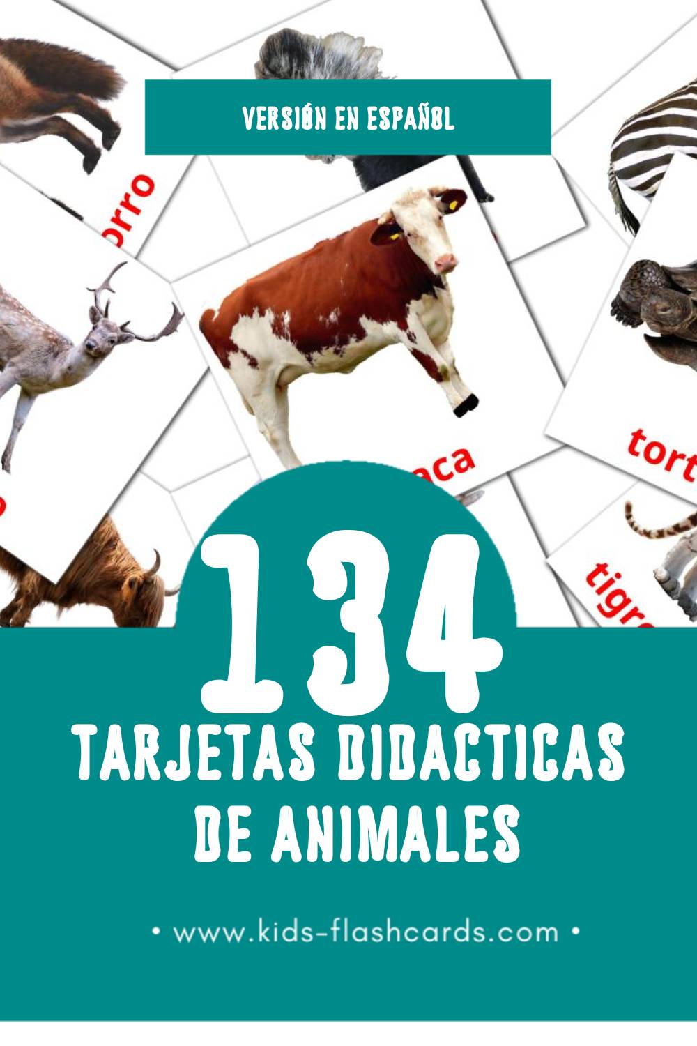 Tarjetas visuales de Animales para niños pequeños (134 tarjetas en Español)
