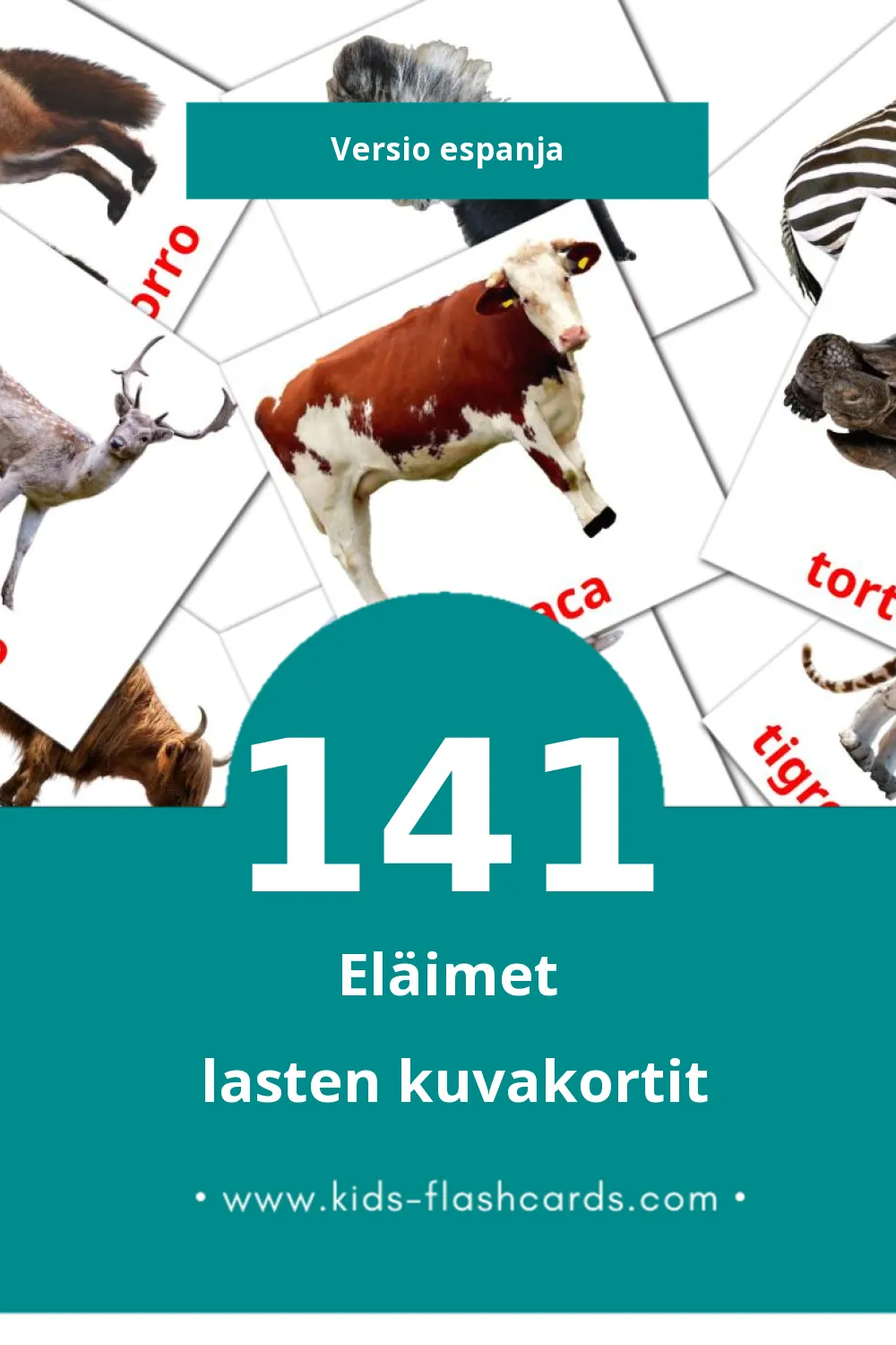 Animales lasten kuvakortit pikkulapsille (141 korttia Espanjaksi)