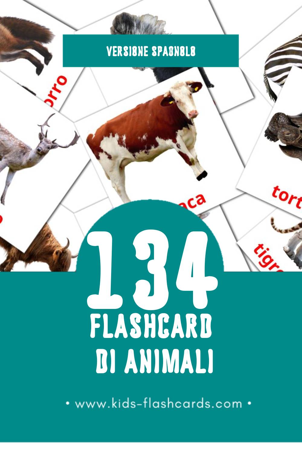 Schede visive sugli Animales per bambini (134 schede in Spagnolo)