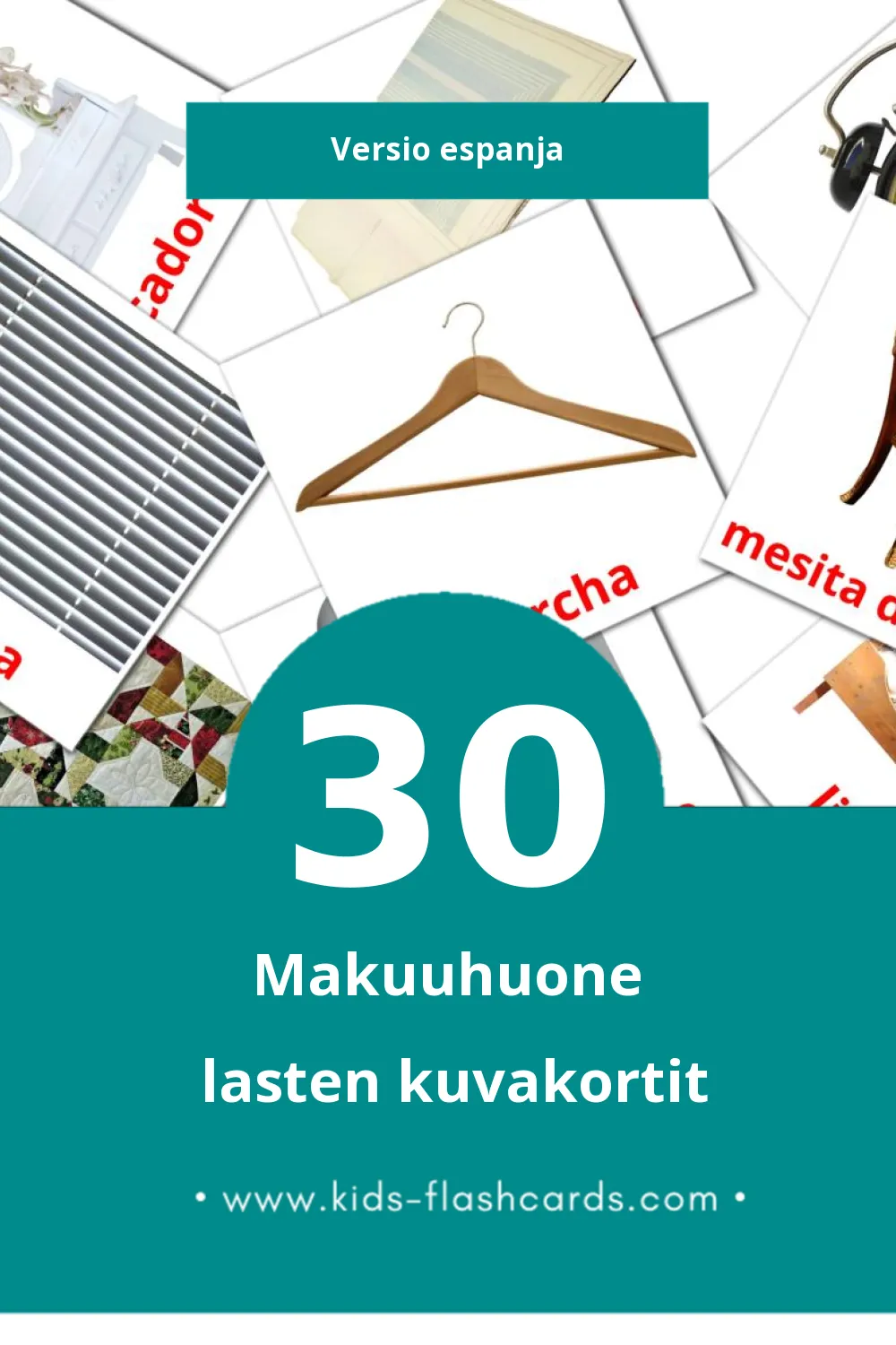 Dormitorio lasten kuvakortit pikkulapsille (30 korttia Espanjaksi)
