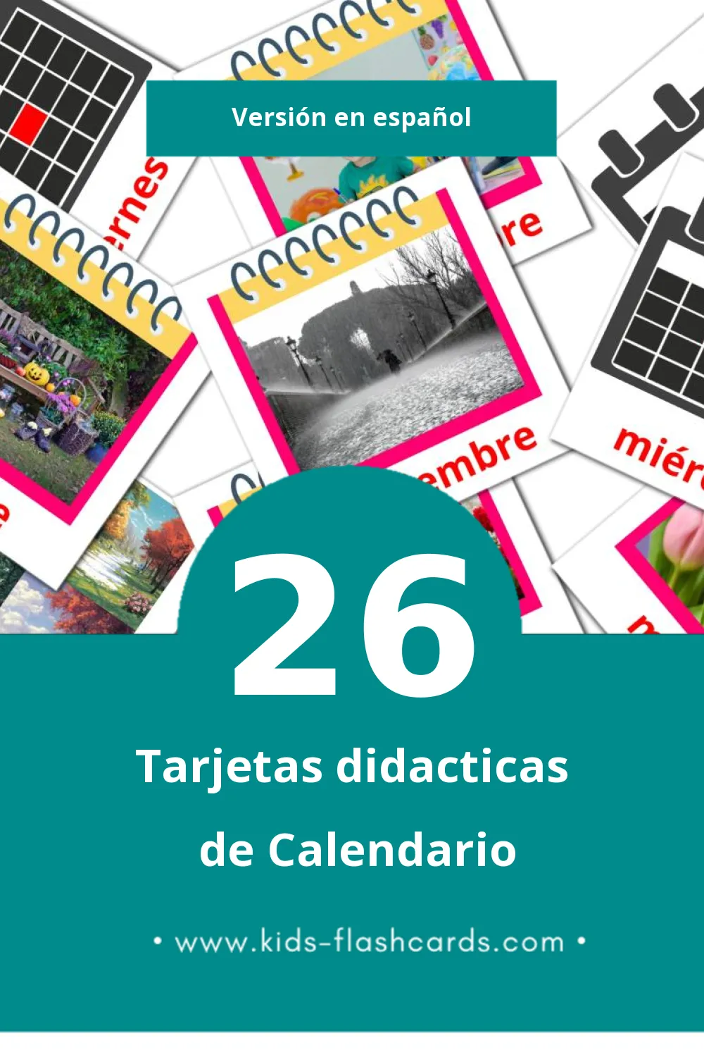 Flashcards de Calendario Visuais para Toddlers (26 cartões em Español)