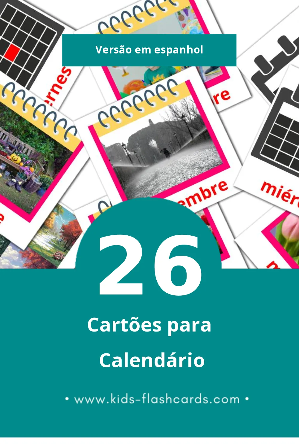 Flashcards de Calendario Visuais para Toddlers (26 cartões em Espanhol)