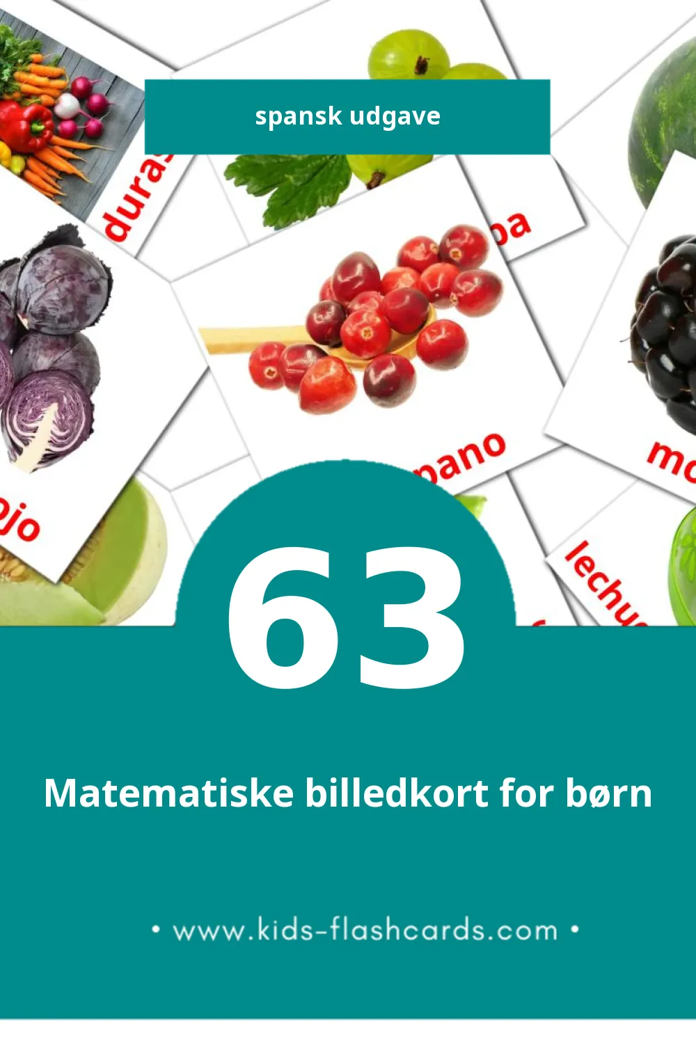 Visuelle billedkort for børn om Alimentos til småbørn (63 kort på Spansk)