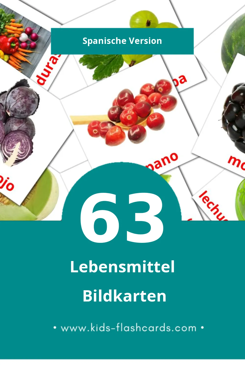 Visual Alimentos Flashcards für Kleinkinder (63 Karten in Spanisch)