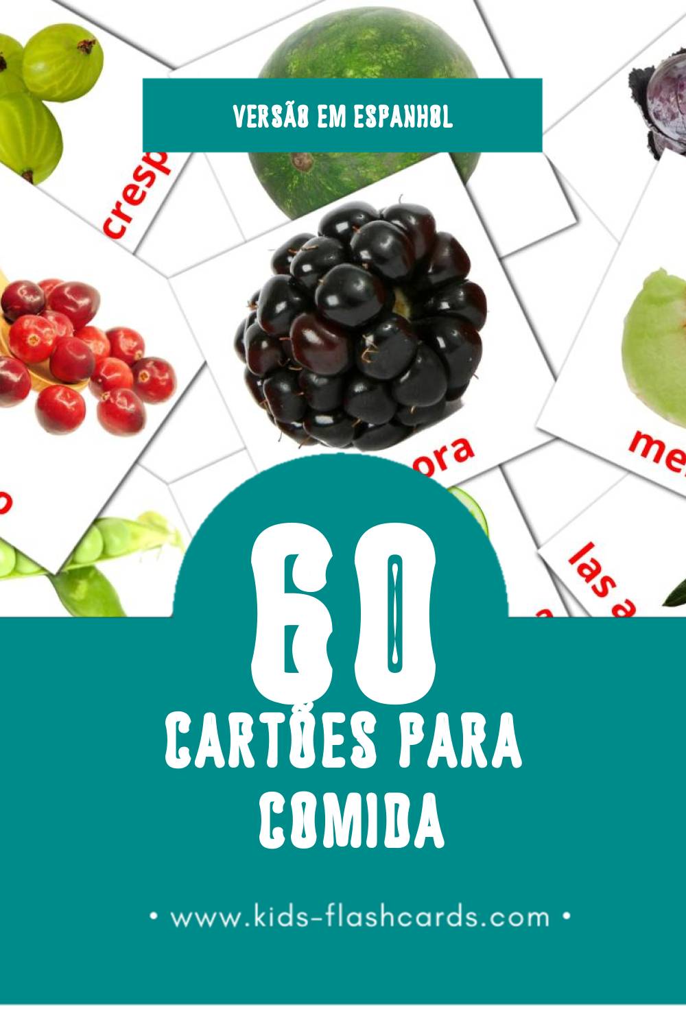 Flashcards de Alimentos Visuais para Toddlers (60 cartões em Espanhol)