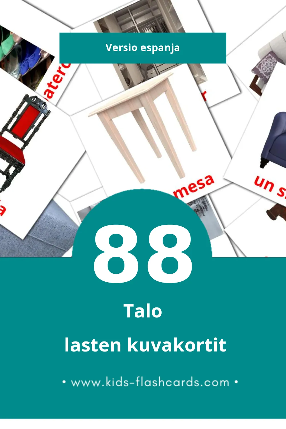 Hogar lasten kuvakortit pikkulapsille (88 korttia Espanjaksi)