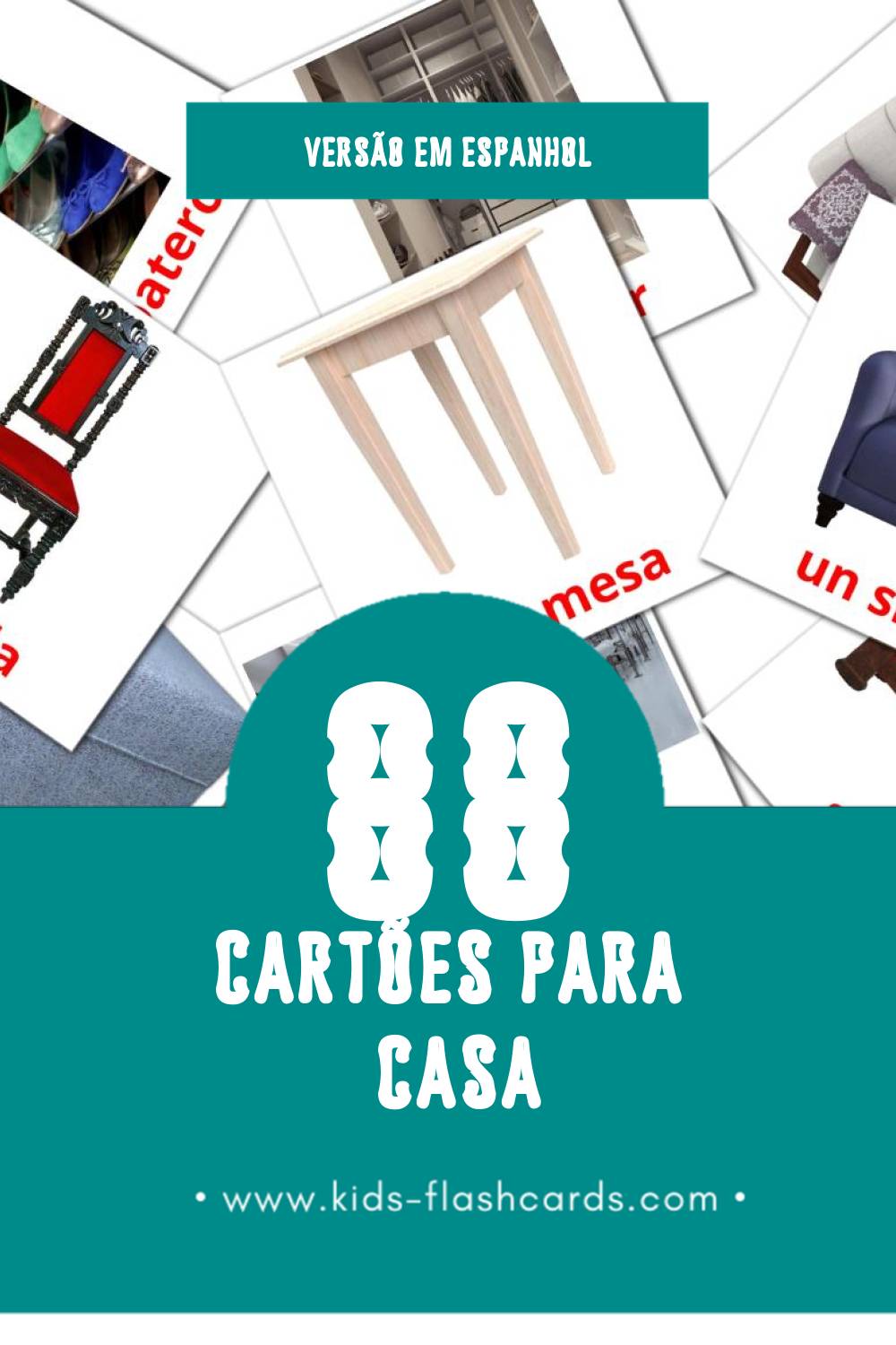 Flashcards de Hogar Visuais para Toddlers (88 cartões em Espanhol)