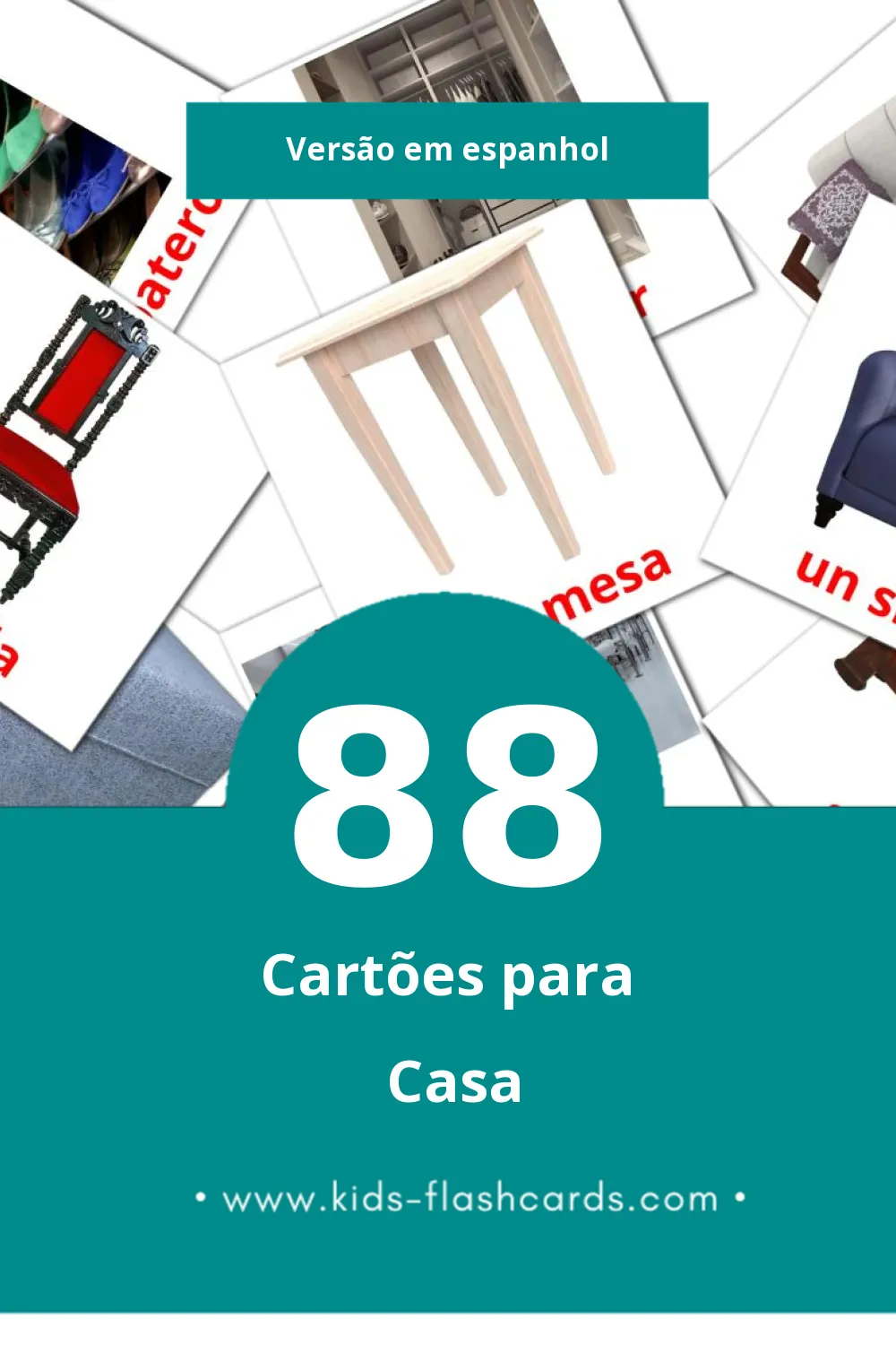 Flashcards de Hogar Visuais para Toddlers (88 cartões em Espanhol)