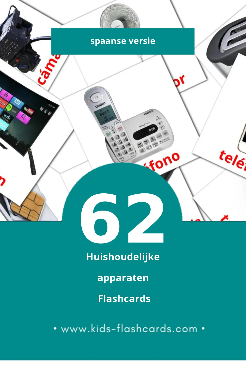 Visuele Aparatos domésticos Flashcards voor Kleuters (62 kaarten in het Spaans)