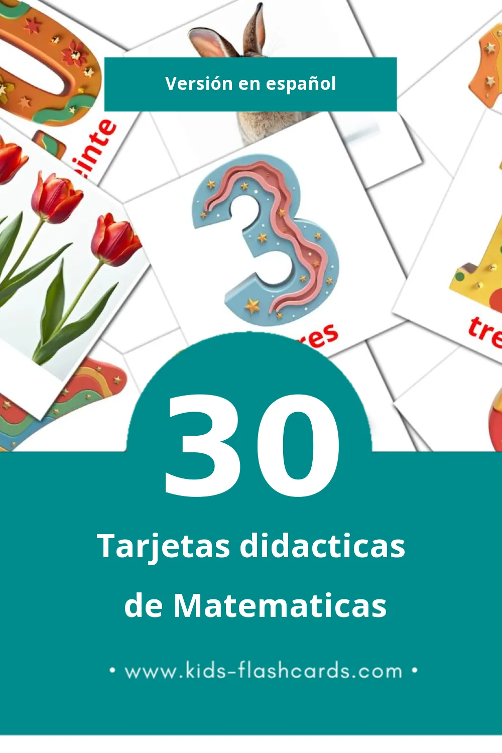 Tarjetas visuales de Matematicas para niños pequeños (30 tarjetas en Español)