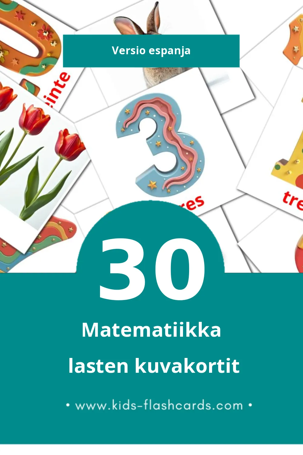 Matematicas lasten kuvakortit pikkulapsille (30 korttia Espanjaksi)