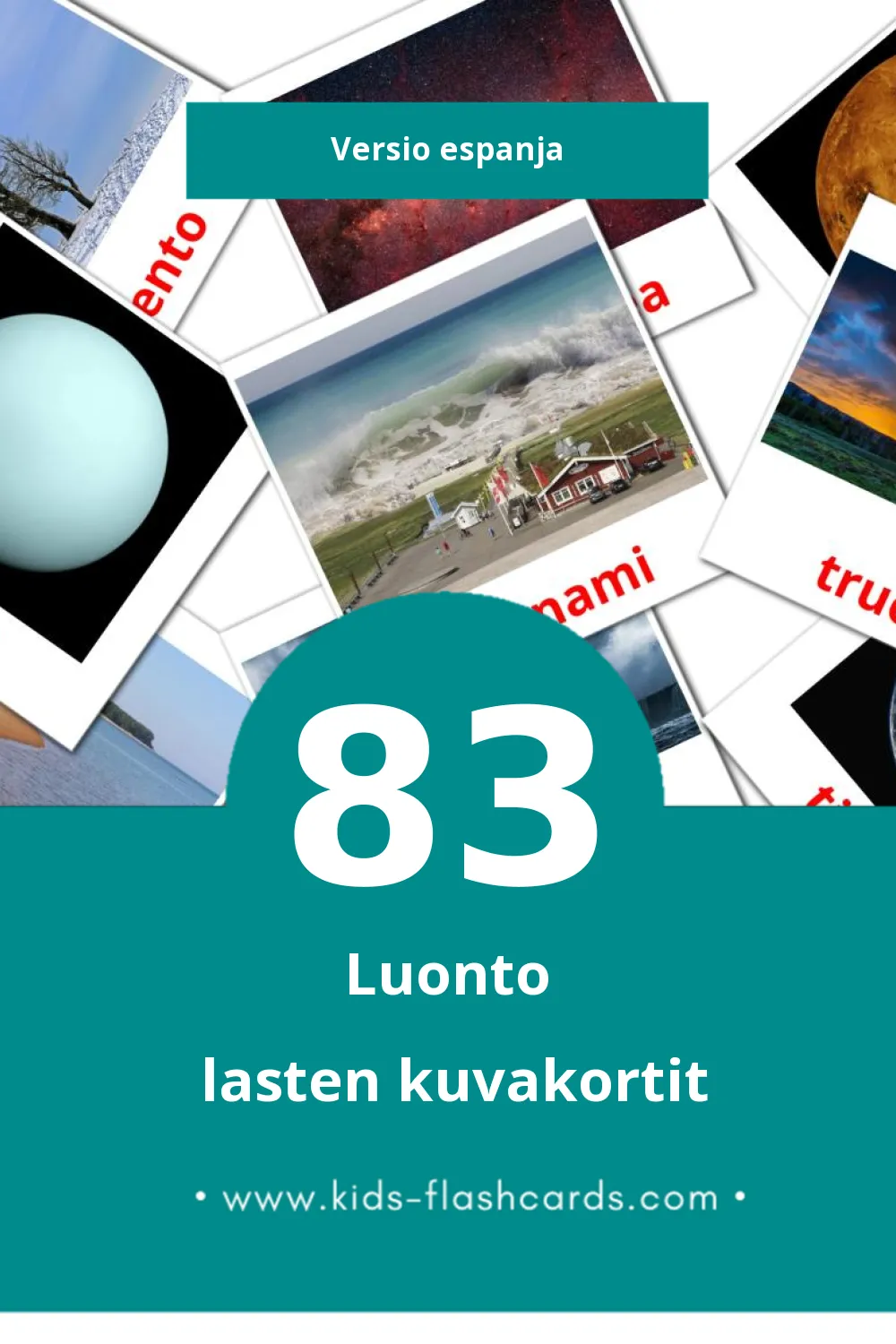 Naturaleza lasten kuvakortit pikkulapsille (83 korttia Espanjaksi)