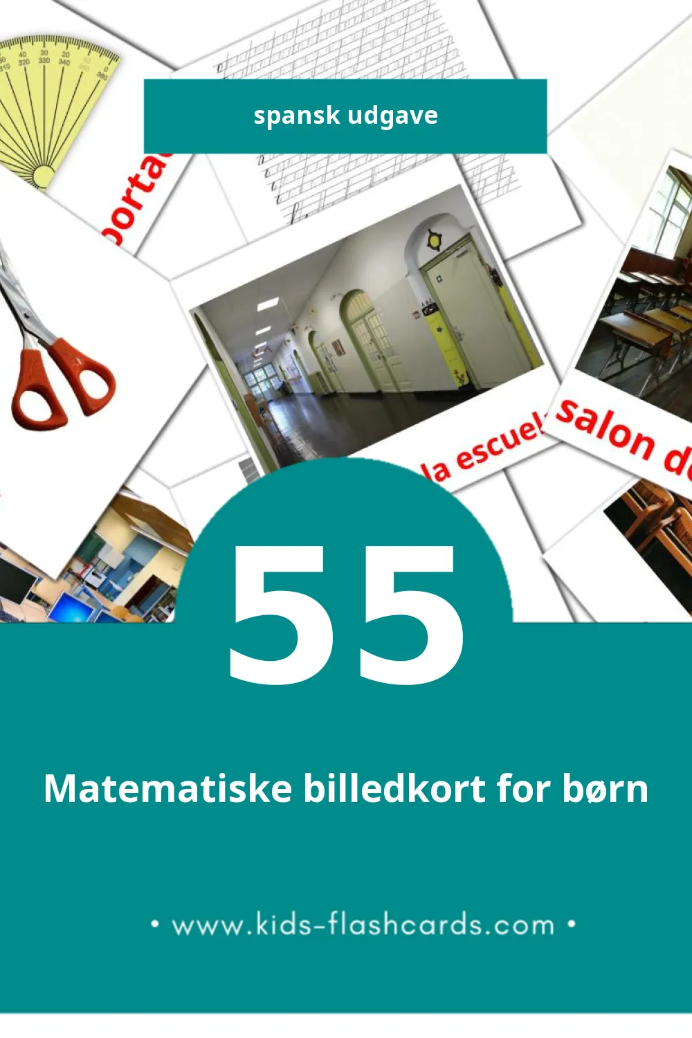 Visuelle billedkort for børn om Escuela til småbørn (55 kort på Spansk)