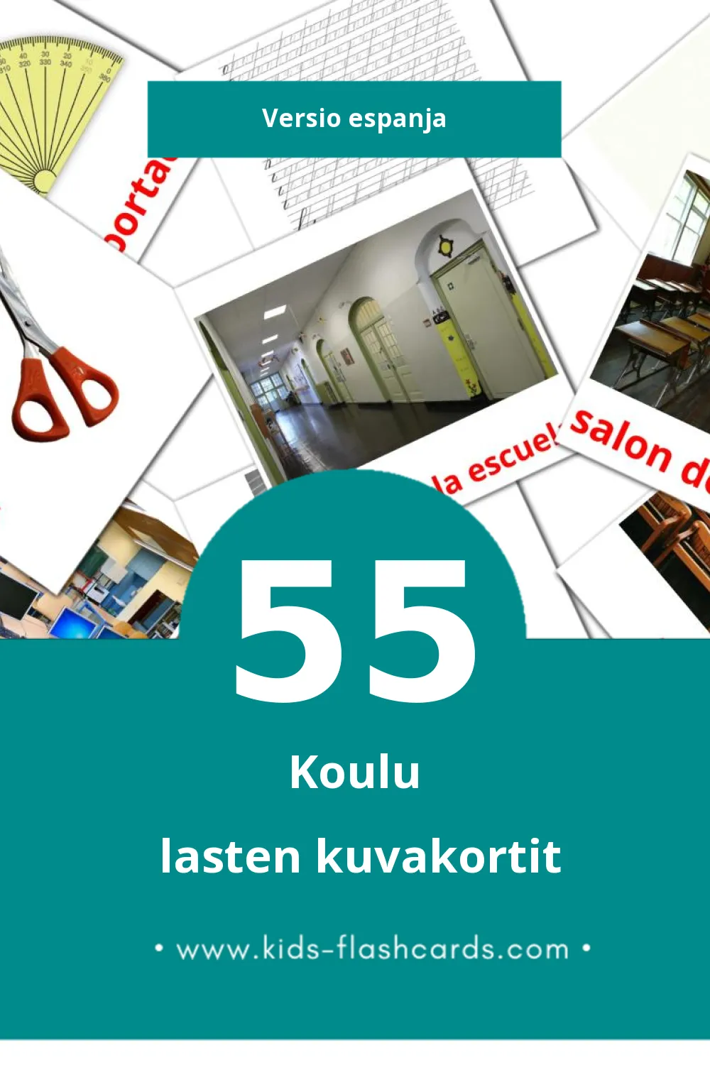 Escuela lasten kuvakortit pikkulapsille (55 korttia Espanjaksi)