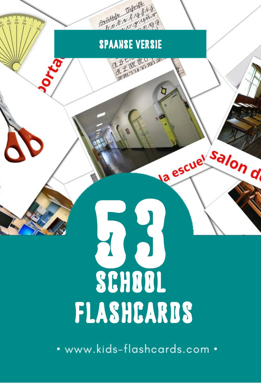 Visuele Escuela Flashcards voor Kleuters (53 kaarten in het Spaans)