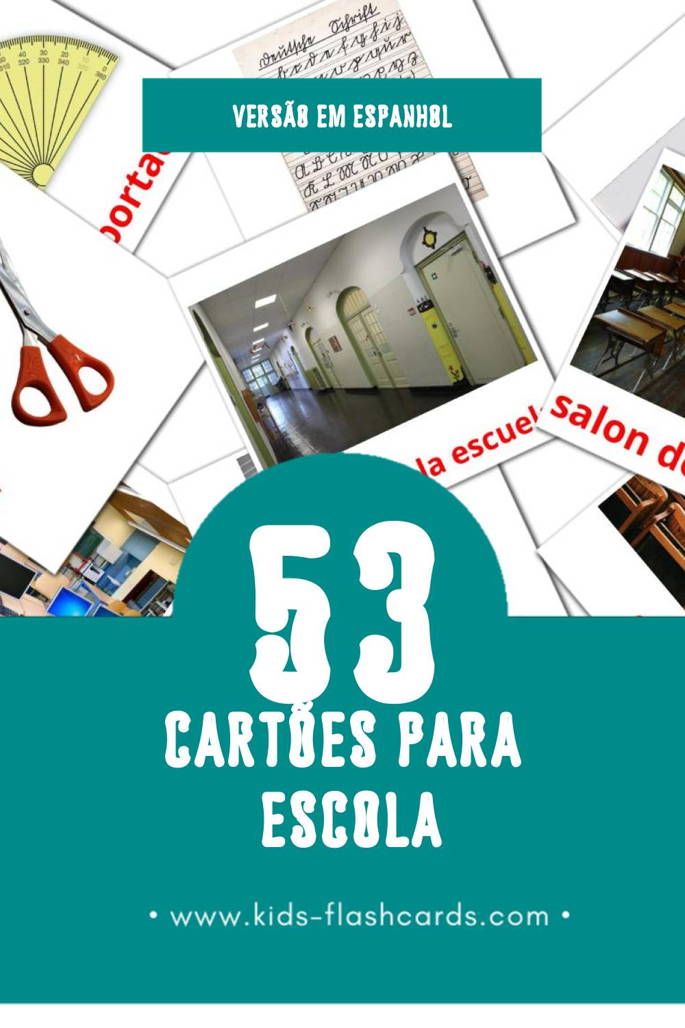 Flashcards de Escuela Visuais para Toddlers (53 cartões em Espanhol)