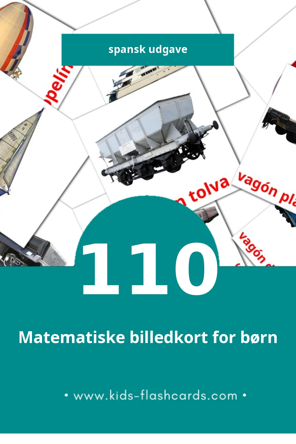 Visuelle billedkort for børn om Transportes til småbørn (110 kort på Spansk)