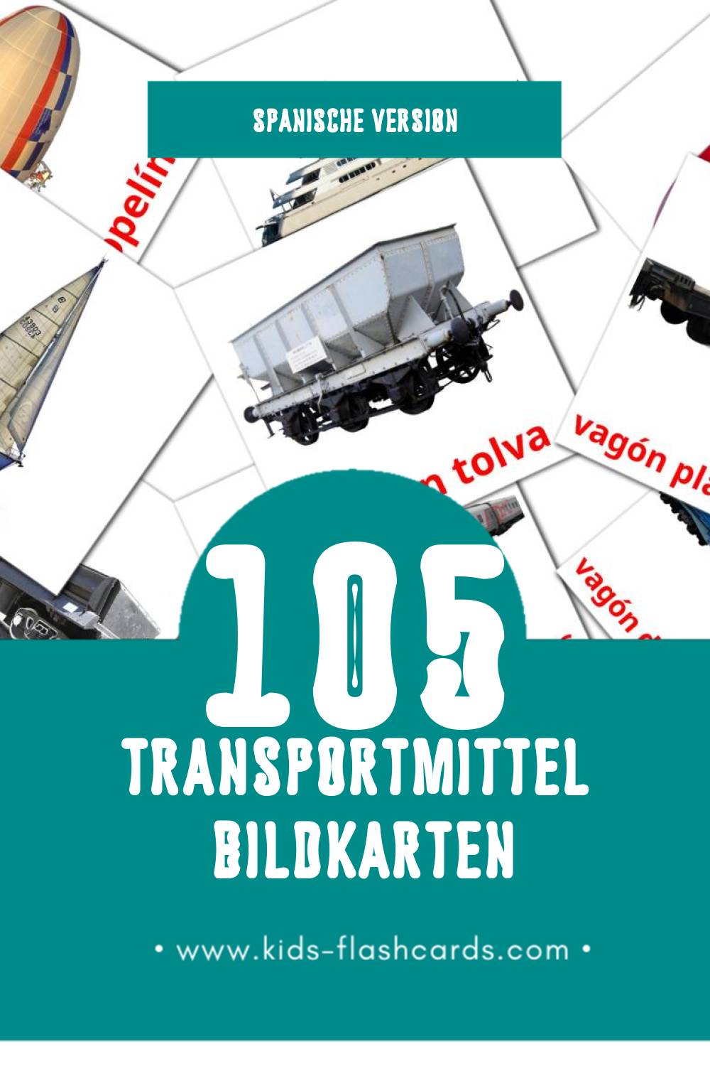 Visual Transportes Flashcards für Kleinkinder (105 Karten in Spanisch)