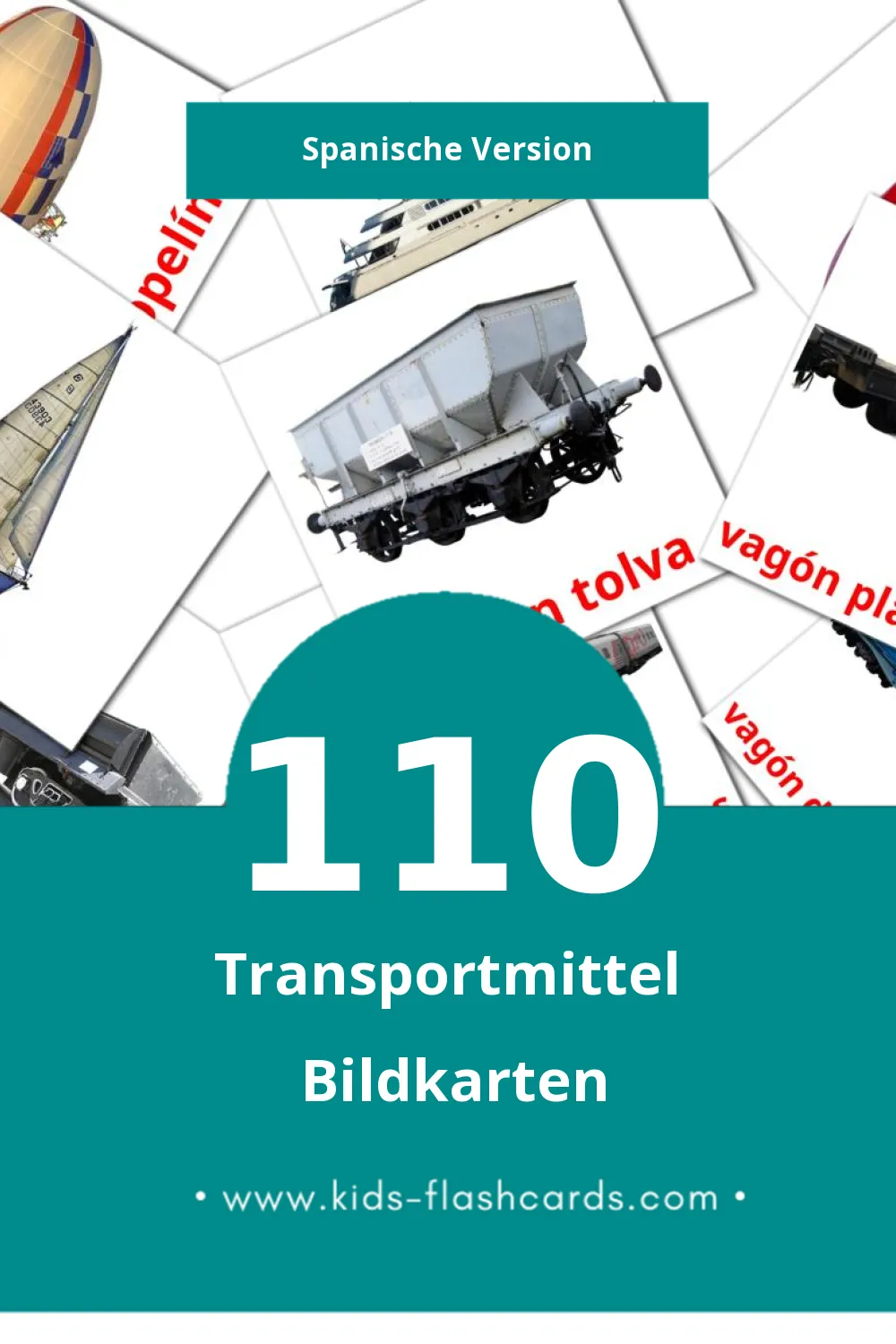 Visual Transportes Flashcards für Kleinkinder (110 Karten in Spanisch)