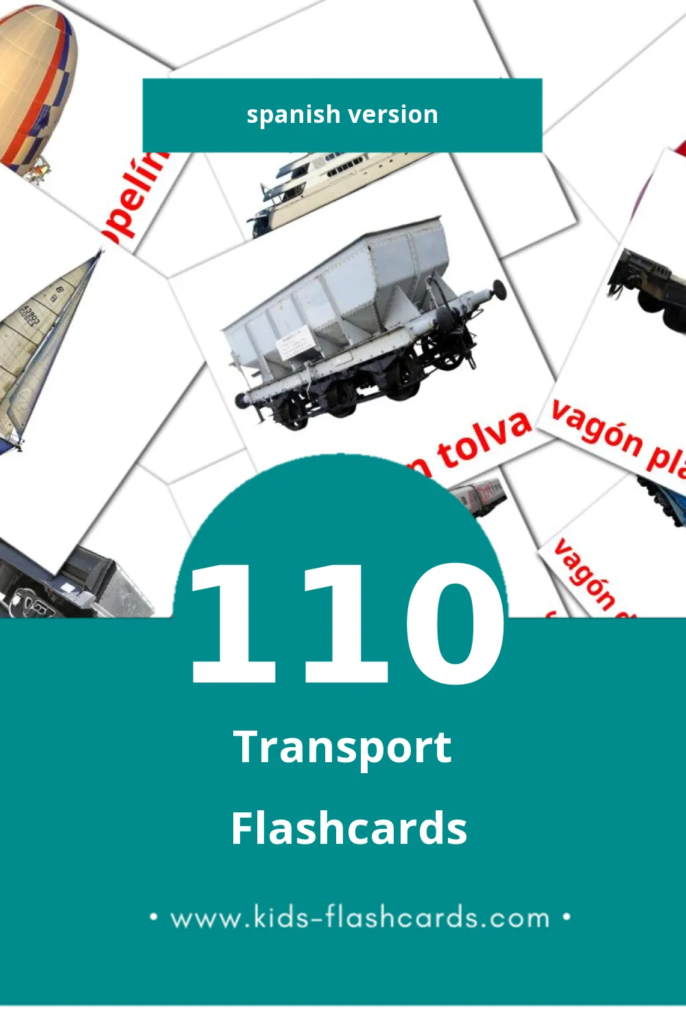 Visual Transportes Flashcards for Toddlers (110 cards in Spanish)