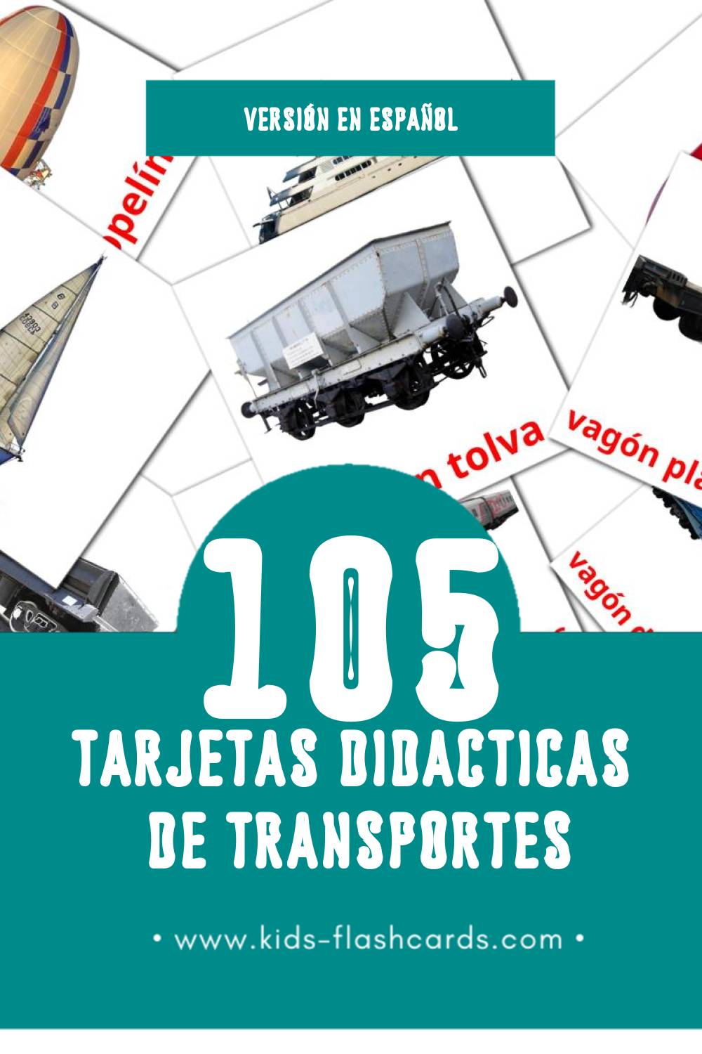 Tarjetas visuales de Transportes para niños pequeños (105 tarjetas en Español)