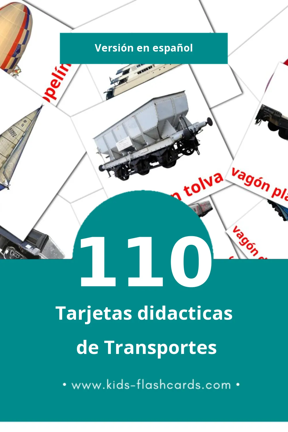 Tarjetas visuales de Transportes para niños pequeños (110 tarjetas en Español)