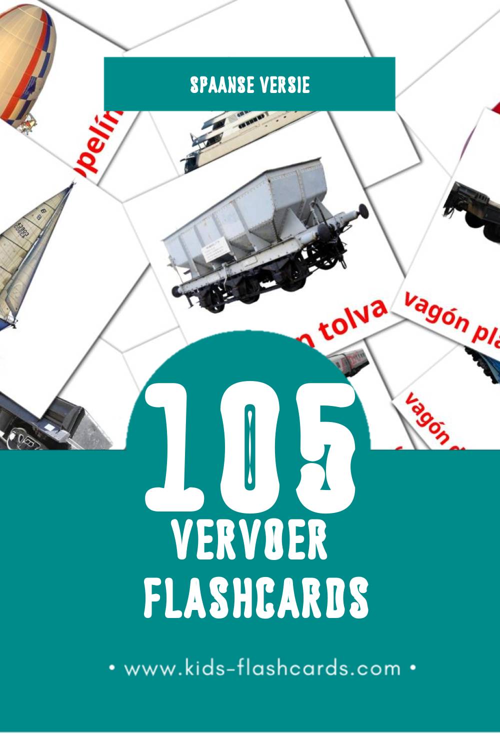 Visuele Transportes Flashcards voor Kleuters (105 kaarten in het Spaans)