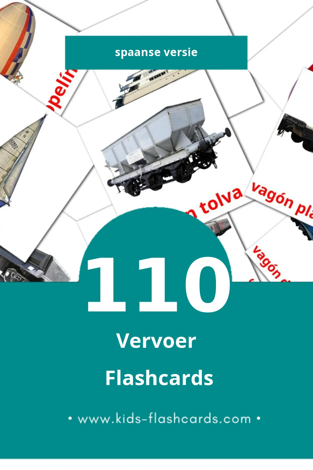 Visuele Transportes Flashcards voor Kleuters (110 kaarten in het Spaans)