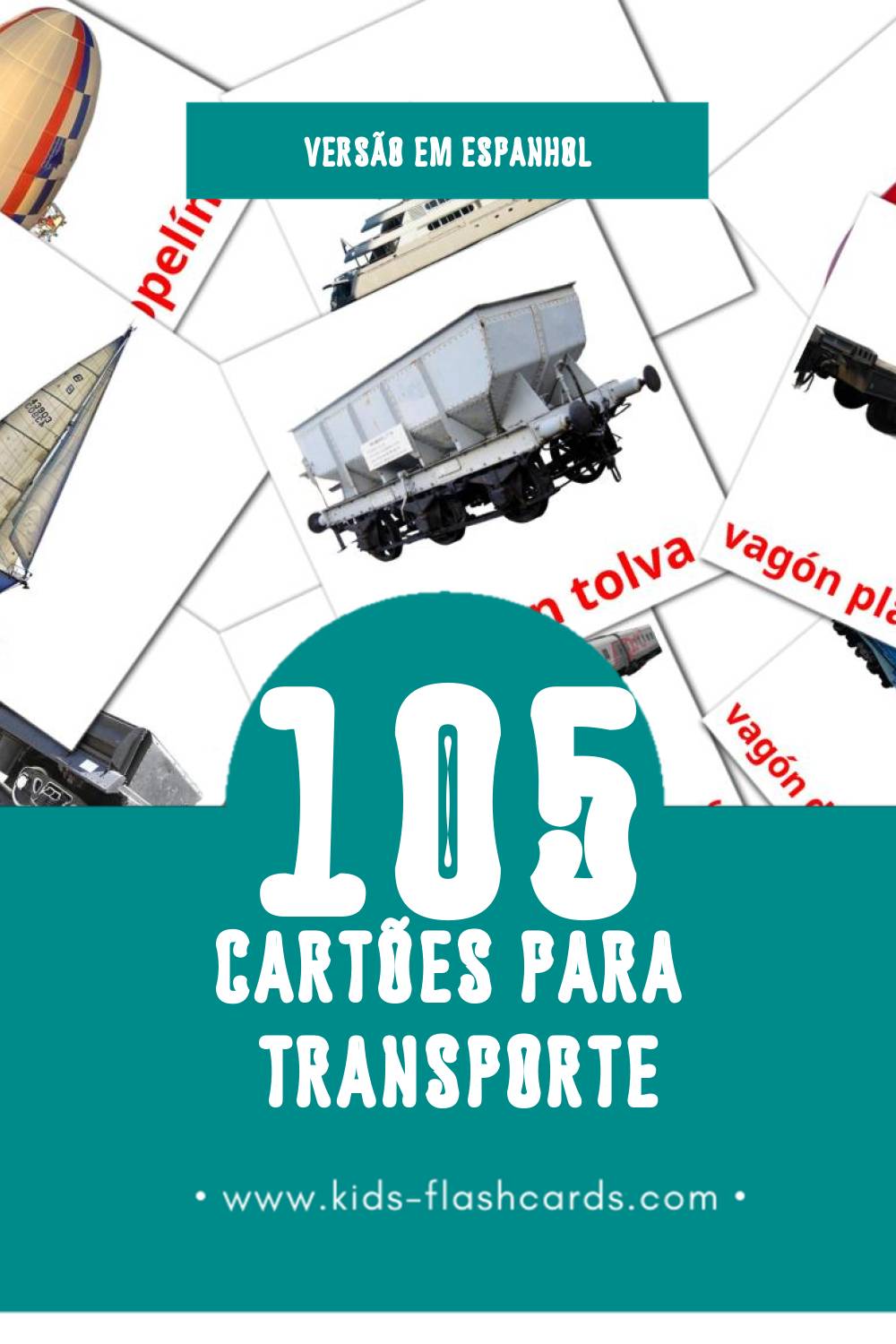 Flashcards de Transportes Visuais para Toddlers (105 cartões em Espanhol)