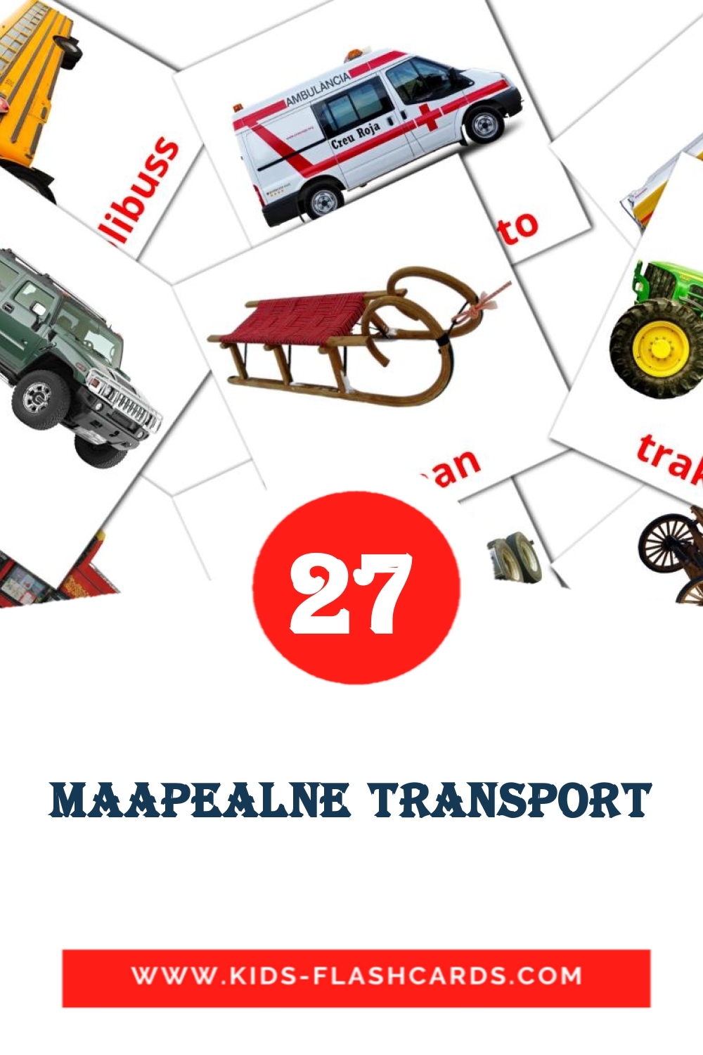 28 cartes illustrées de Maapealne transport pour la maternelle en estonien