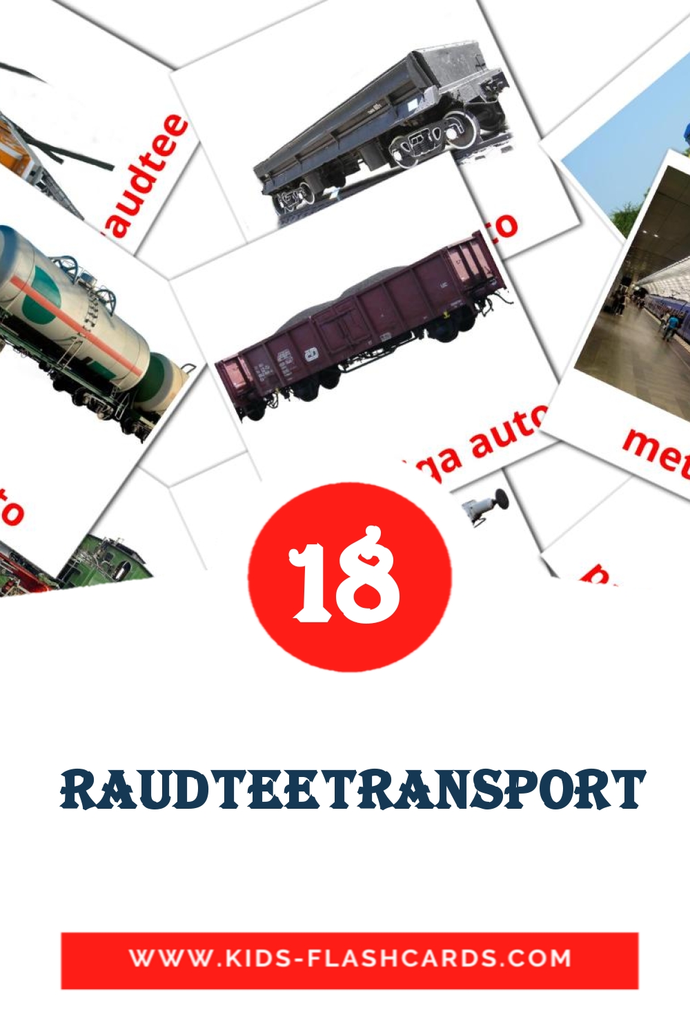 18 tarjetas didacticas de  raudteetransport para el jardín de infancia en estonio