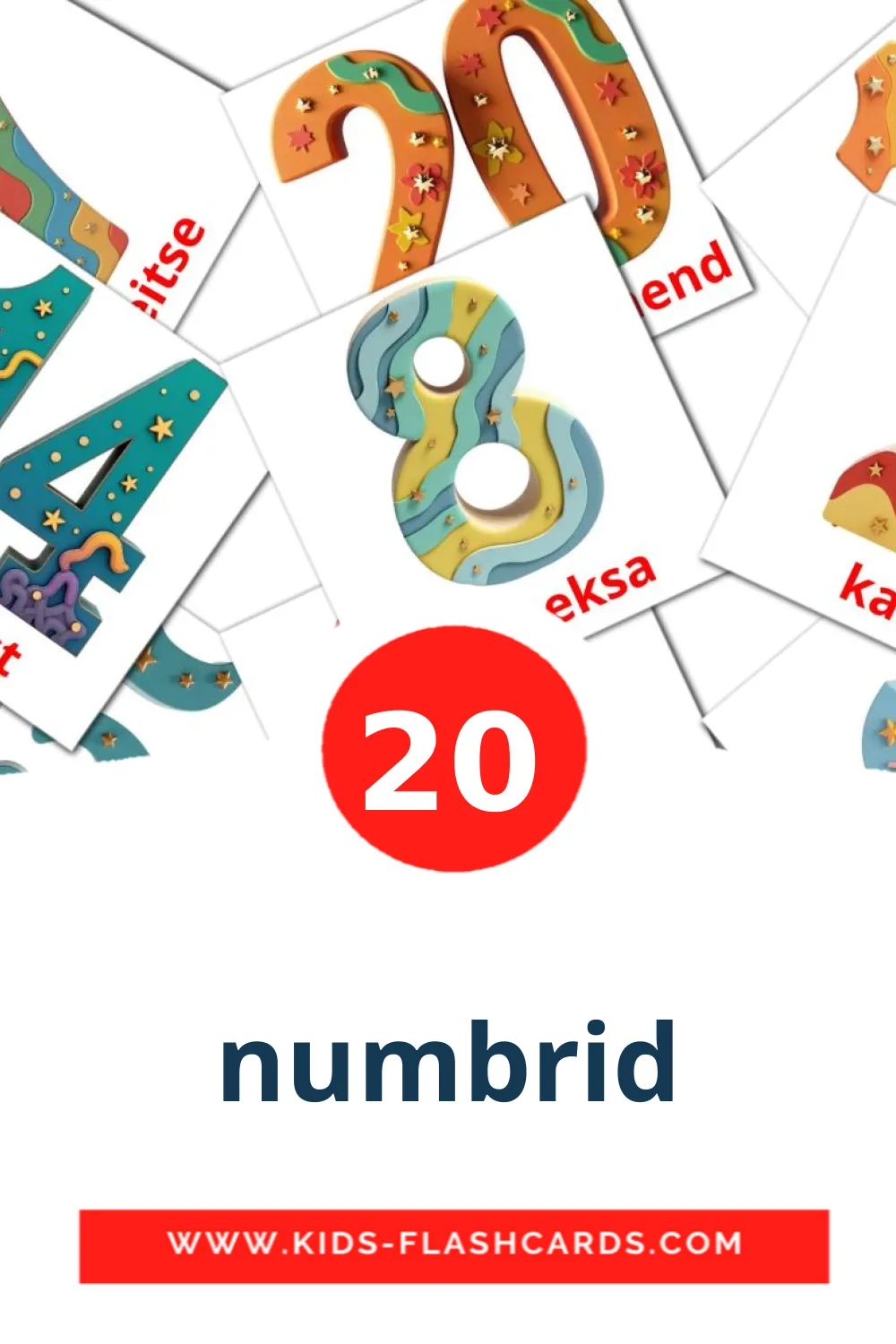 20 numbrid Picture Cards for Kindergarden in estonian