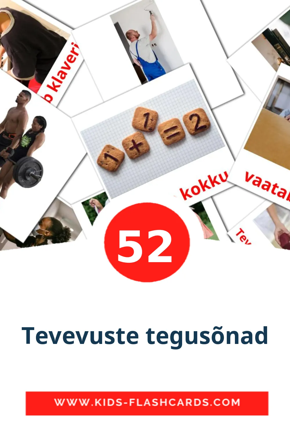 52 carte illustrate di Tevevuste tegusõnad per la scuola materna in estone