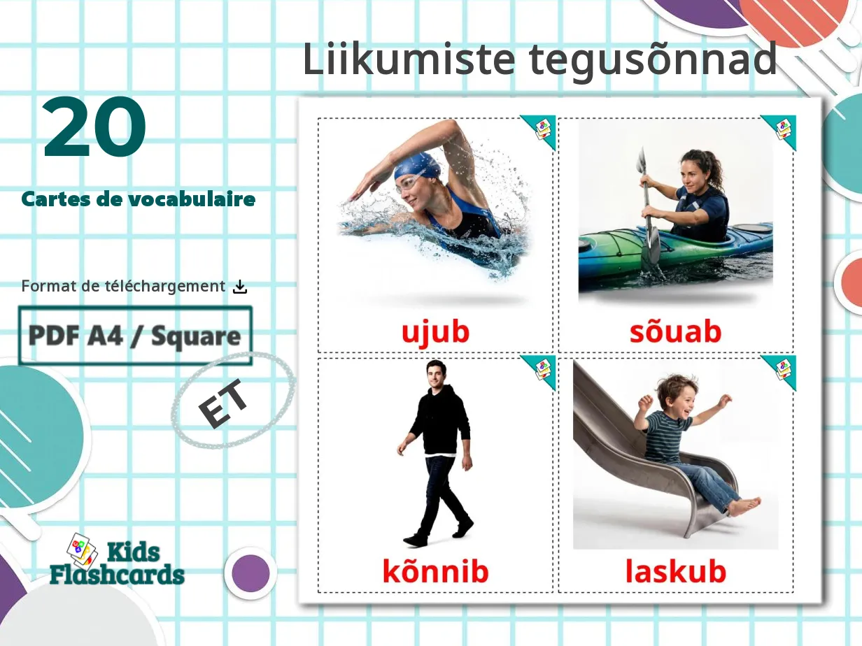20 Cartes de Vocabulaire pour Enfants GRATUITES Les Verbes de Mouvement ...