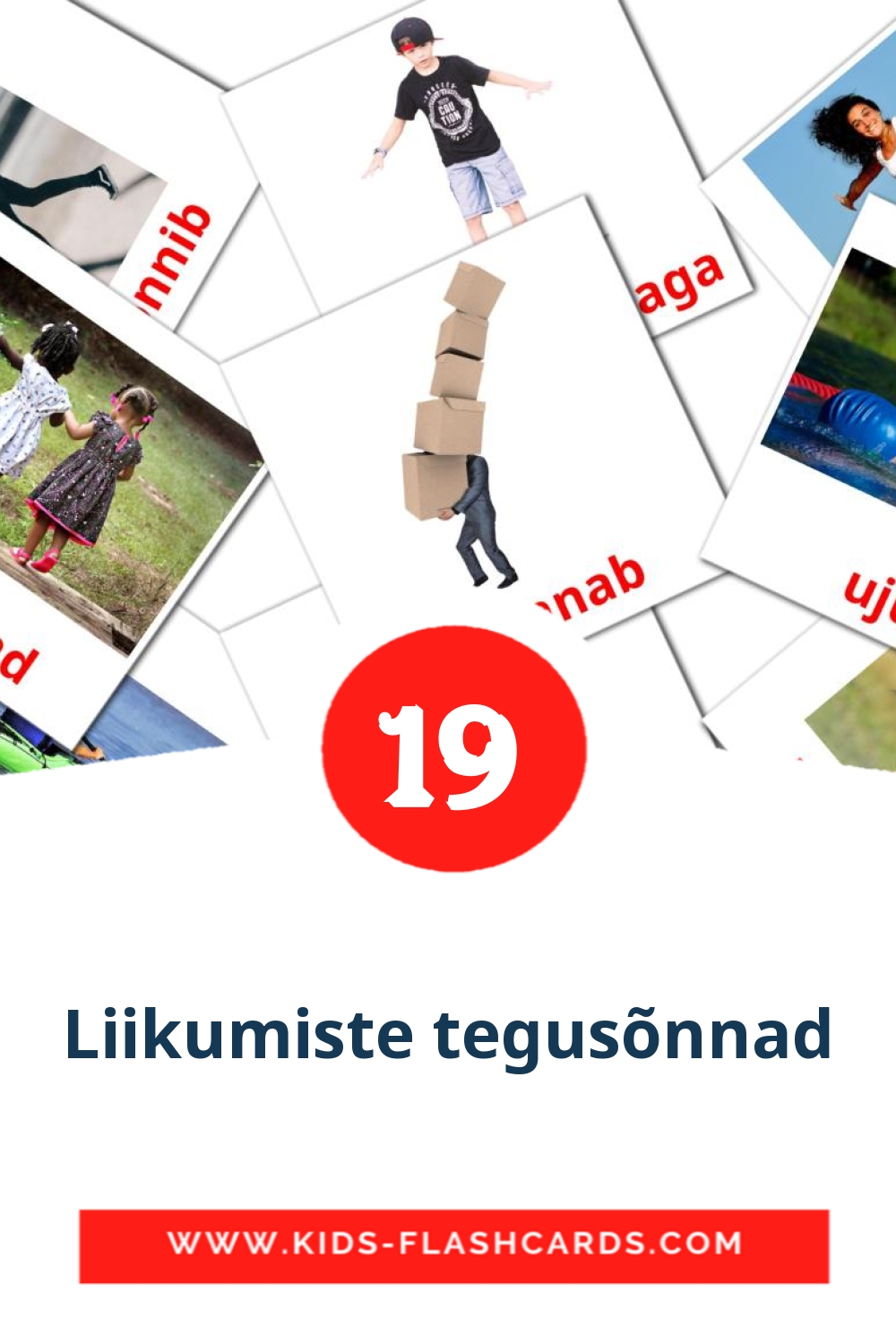 19 carte illustrate di Liikumiste tegusõnnad per la scuola materna in estone