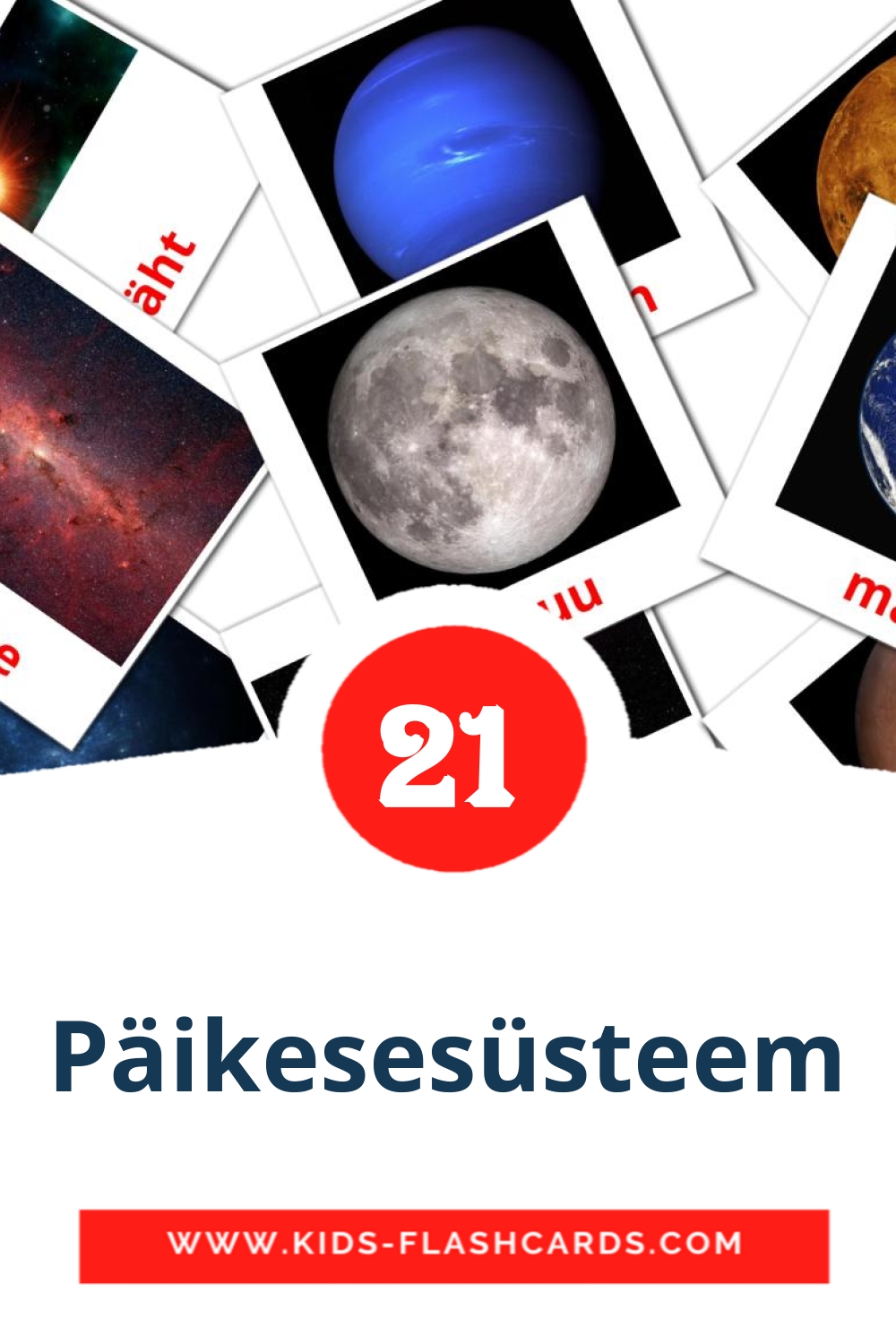 21 cartes illustrées de Päikesesüsteem pour la maternelle en estonien