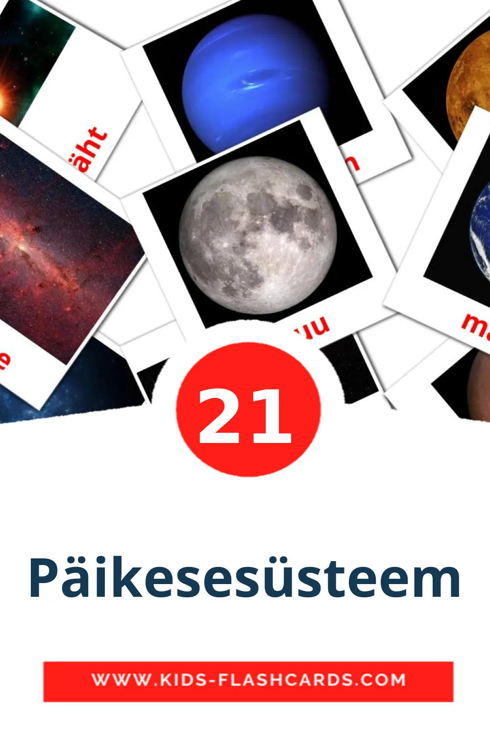 21 Päikesesüsteem fotokaarten voor kleuters in het estlands