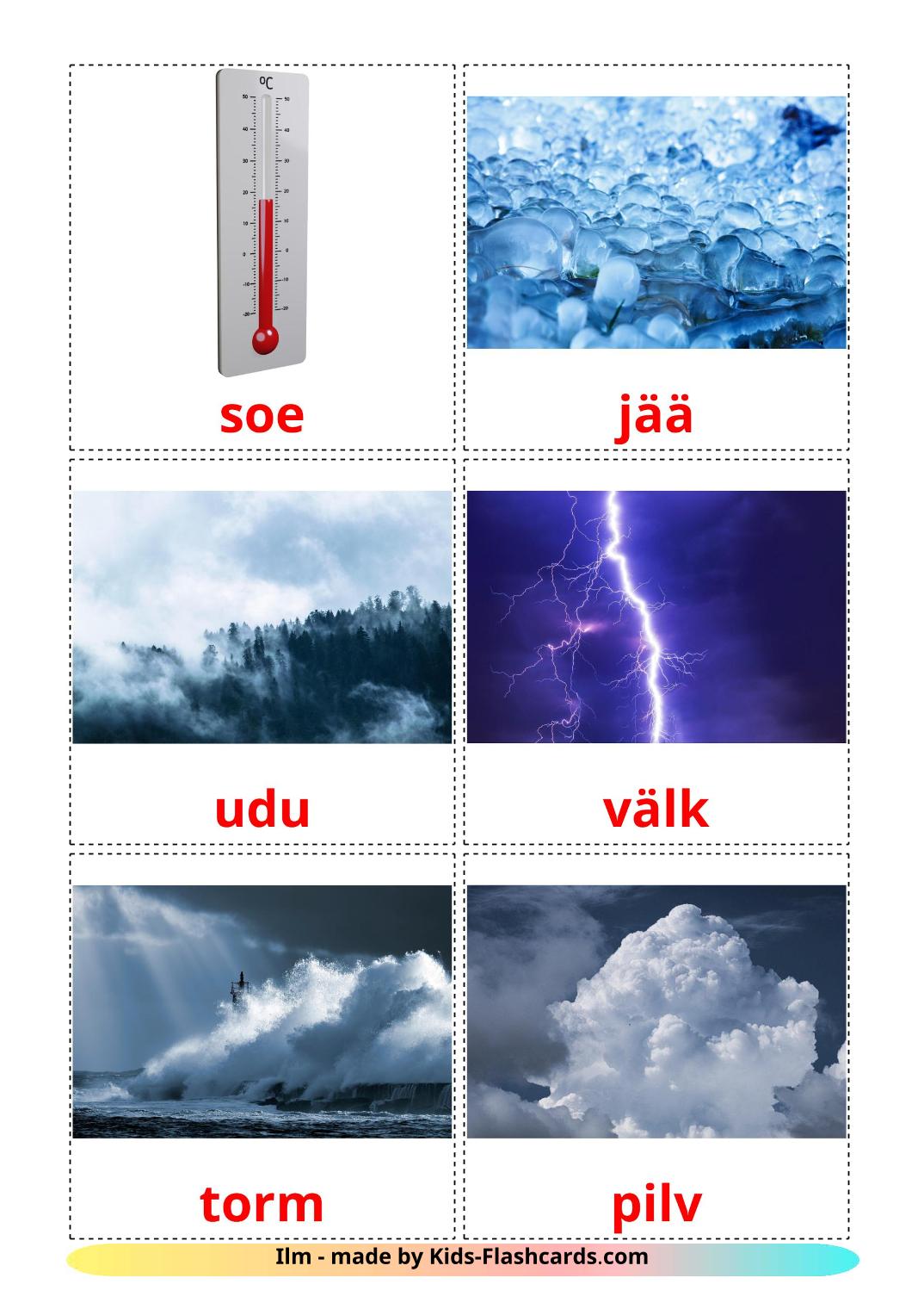Météo - 31 Flashcards estonien imprimables gratuitement