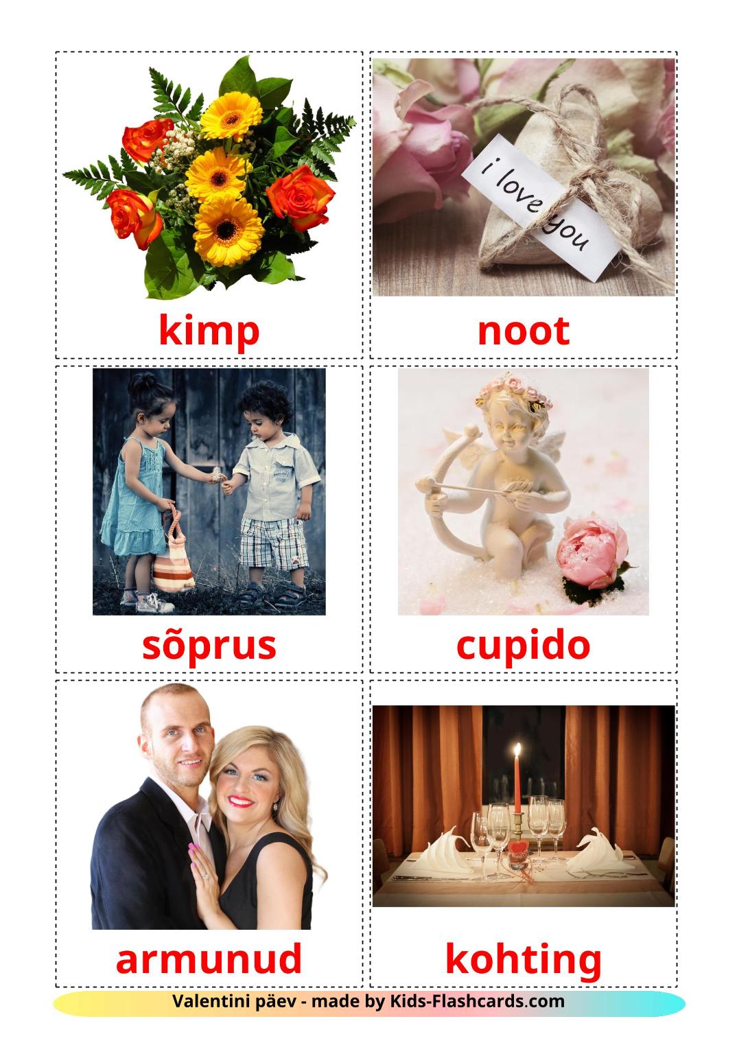 La Saint-Valentin - 18 Flashcards estonien imprimables gratuitement
